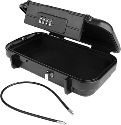Dailygoods - Reiskluis met 3-cijferig cijferslot, compacte kluis voor hotelkamers, 14 x 14 x 4,5 cm, zwart, draagbare veiligheidskluis met staalkabel
