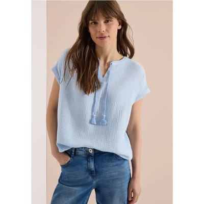 Blouse met gespleten hals in mousseline