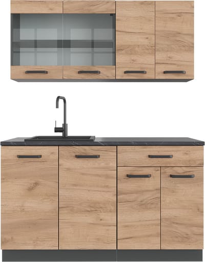 Vicco R-Line Eenpersoonskeuken – 140 cm, WB Antraciet Eik goud/antraciet