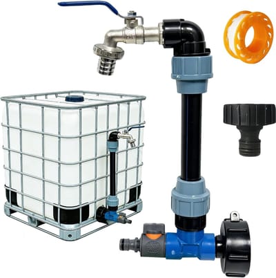 SnelShoppen - IBC Gooseneck 3/4 Inch Spout Tap - 2-in-1 IBC Spout Valve Set met Tap, Ball Valve, Sealing Kit voor 1000 Liter Water Tank, Tuin Irrigati