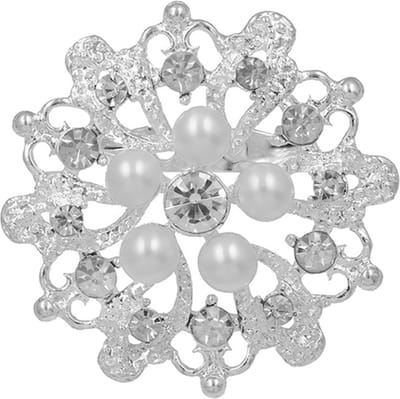 Fako Bijoux® - Broche - Ster Bloem Met Parels Roma - 45x45mm - Zilverkleurig