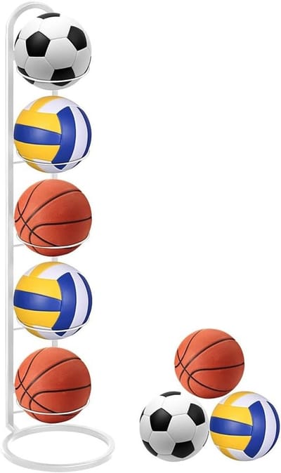 5-traps balstandaard voor verticale balopslag, metalen displayhouder voor sportballen, ballenopslag (wit)