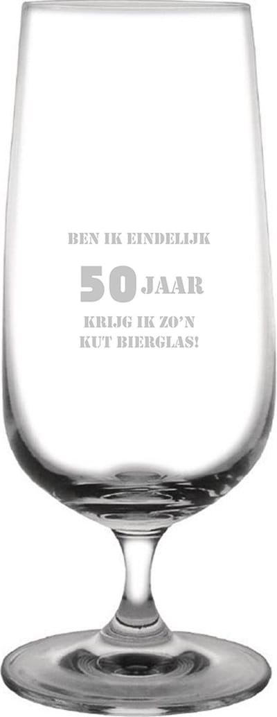 Gegraveerde bierglas op voet 41cl Ben ik eindelijk 50 jaar krijg ik zo'n kut bierglas