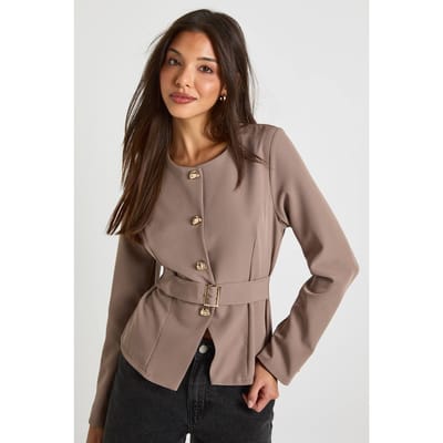 boohoo Dames Blazer zonder kraag met gouden accenten | Paddestoel | Maat: 36