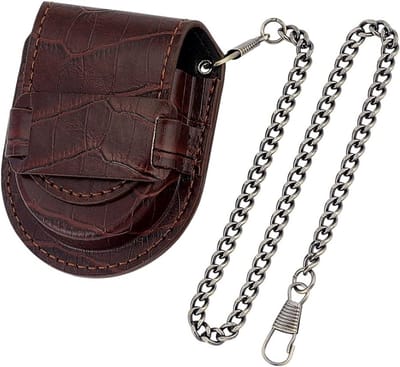 Zakhorloge Organizer in Vintage Stijl - PU Lederen Travel Case voor Pocket Horloge met Ketting - Perfecte Cadeau voor Vader Verjaardag en Speciale Gelegenheden 3.2x2.6 inch