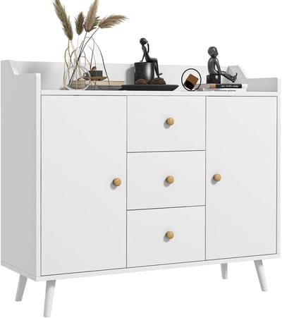 HOMCOM Buffetkast, opbergmeubel met 2 deuren, 3 laden en poten in massief hout, moderne stijl, buffet eetkamer, keuken