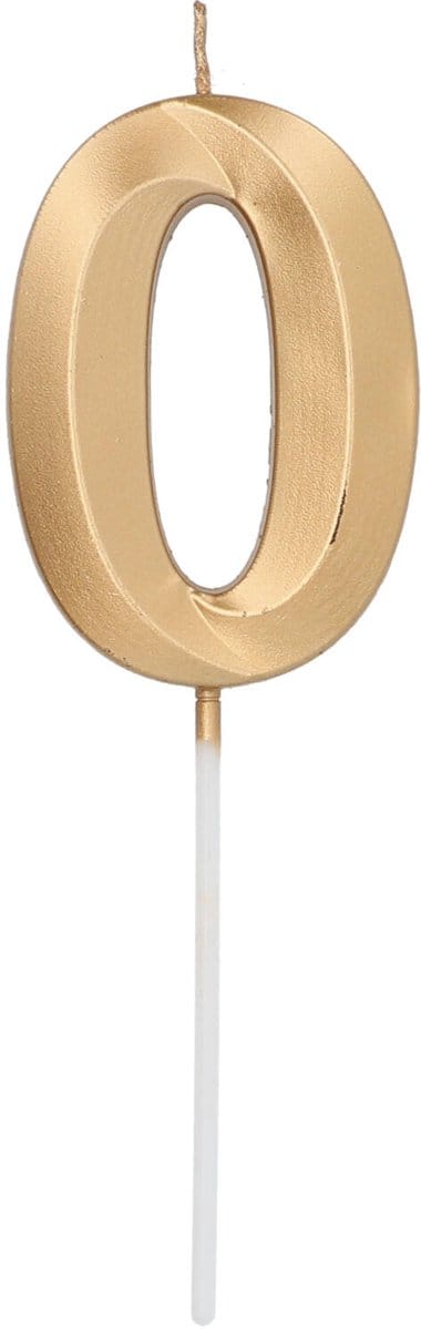 Folat - Kaars cijfer 0 glamour goud metallic 7 cm