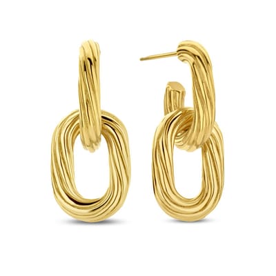 CO88 Collection - 8CE-70554 - Oorbellen Dames - Oorhangers - Bewerkt - 26mm Lengte - 3,2mm Dikte - 12mm Breed - Staal - Goudkleurig