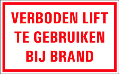Verboden lift te gebruiken bij brand tekstbord, kunststof 200 x 150 mm