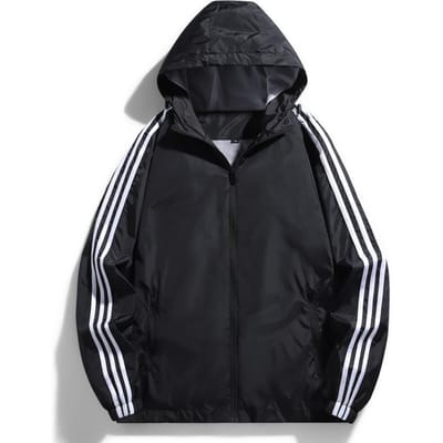 Sportjack met capuchon voor heren voor lente en herfst, casual veelzijdig herenjack, drie strepen, enkel kledingstuk, glansplaat M zwart