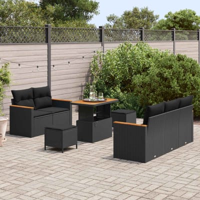 vidaXL - Tuinbank - Set - 10 - st - 7-Aantal - zitplaatsen - Zwart - poly - rattan