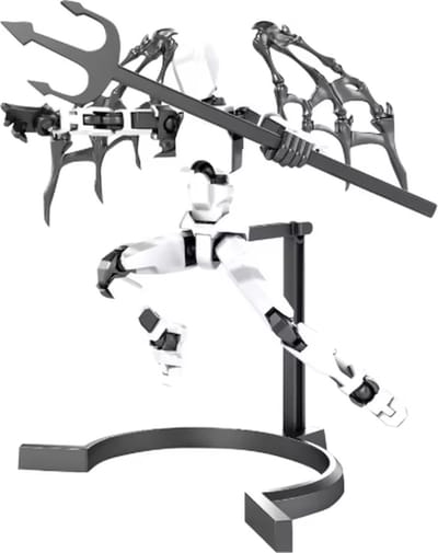 Enluxe BUILD-A-TITAN - T13 Stick Action Figure Special Aetherion met Vleugels + Stand - Kleur Wit Zwart - Flexibele Beweegbare Pop, Verwisselbare Handen en Speelgoedwapens, Creëer je Eigen Gevechtsscene DIY