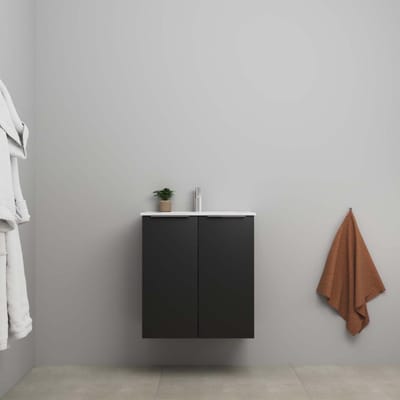 On-Line Onderkast - 60 cm - Bouwpakket - 2 Deuren met Greep - Porseleinen Wastafel - 1 Kraangat - Mat Zwart