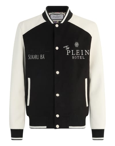 Wool & Leather Varsity Bomber Jacket Dragons
