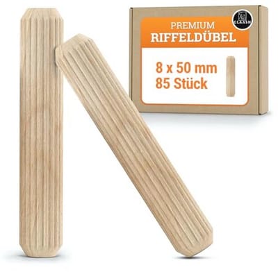 Claash - Houten Pluggen 8 mm x 50 mm, 85 Stuks - Made in Germany - Deuvelset, Beuken-Geribbelde DIN68150 - Hoge Kwaliteit, Perfecte Pasvorm, Splintervrij, Natuurlijk