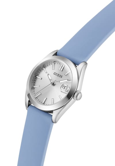 Guess Alice Quartz Analoog Horloge Blauw Kast Gemaakt Van 100% Roestvrij Staal En Een Armband Van 100% Siliconen 32 GW1033L1, GW1033L2, GW1033L4