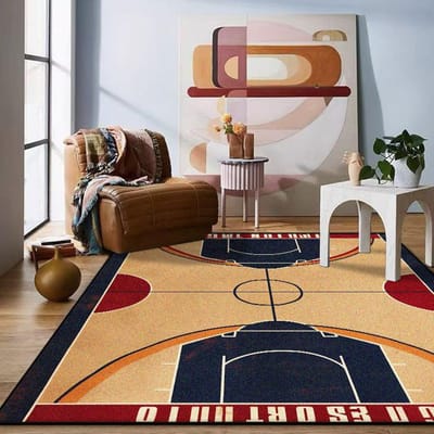 Tapis Moderne Grande Taille pour Salle de Jeux Décoration Tapis de Salon Motif Terrain de Basket-ball Doux Facile à Nettoyer Tapis Antidérapant pour Enfants 120*160cm