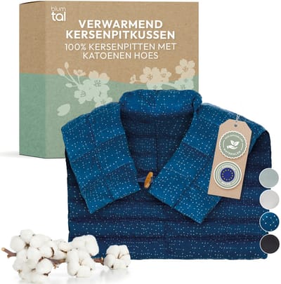 Blumtal Kersenpitkussen - Kersenpitkussen met 100% kersenpitvulling - Kersenpitkussen Magnetron - Oeko-TEX gecertificeerd 100% katoenen overtrek - Nekkussen - Warmtekussen nek & schouder - Blauw met print