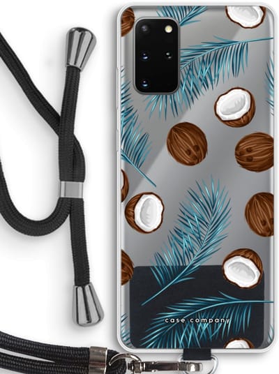 Case Company® - Hoesje met koord geschikt voor Samsung Galaxy S20 Plus hoesje met Koord - Kokosnoot - Telefoonhoesje met Zwart Koord - Bescherming aan alle Kanten en Over de Schermrand