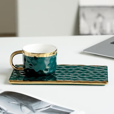 Nordic Style Licht Luxe Set Koffiekopje Schotel met Lepel Afternoon Tea Keramische Kop Heren- en Dameskantoor Mok Waterbeker Milieuvriendelijk 180ml