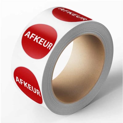 Afkeur keuringssticker op rol, 25 meter 20 mm - 1150 per rol