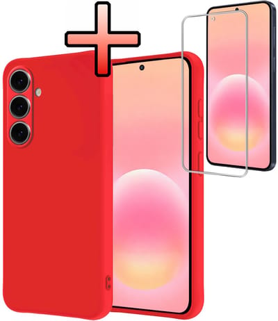 Hoesje - Met Screenprotector - Geschikt voor Samsung Galaxy A57 - Sterk & Shockproof - Back Cover - Siliconen Case - Telefoon Hoes - Rood