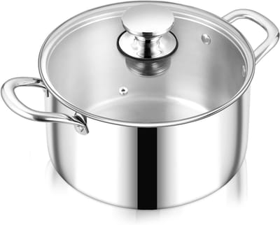 3-Tier Rvs Kookpan met Glasdeksel, Geschikt voor Inductie, 3.3 L Soep- en Pastapan, Gezond en Vaatwasserbestendig - 20 cm