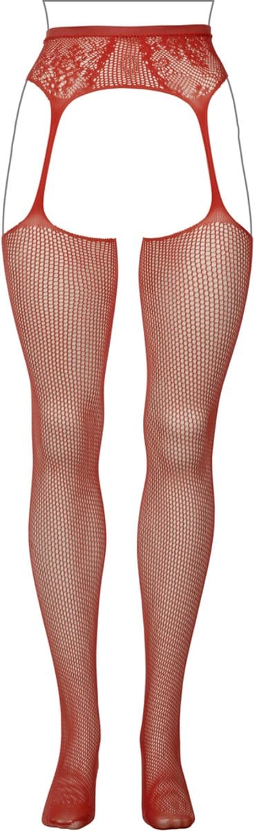 Le Désir by Shots Sexy Visnet en Kant Kousenband Kousen - Koning Grootte - Rood