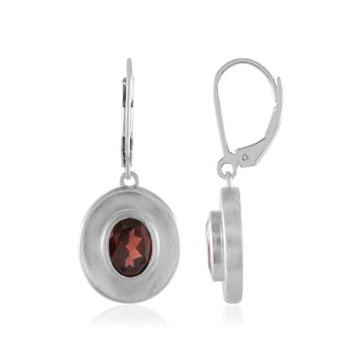 Cavill - Elegante Zilveren Oorbellen - 925 Sterling Zilver Geplatineerd met 2,86 ct Mozambique Granaat - Ovalen Mat Design - Monosono Collection
