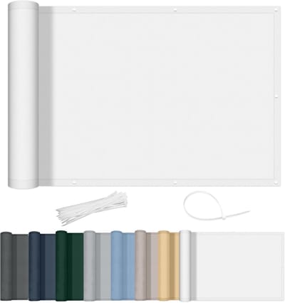 Jhubersproducts - Balkonscherm - Waterdicht - Privacybescherming - Wit - Windscherm - UV-bescherming - Geschikt voor balkon - 100x600cm