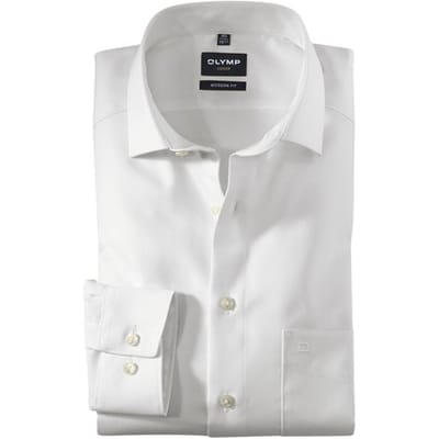 OLYMP Luxor modern fit overhemd - mouwlengte 7 - wit twill - Strijkvrij - Boordmaat: 40