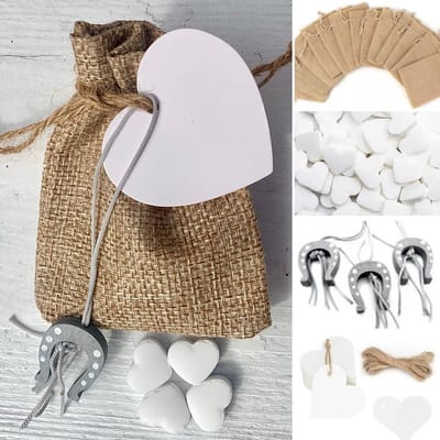 10 Jute giftbag met pepermuntjes, gelukspoppetje hoefijzer en kaartje - paard - hoefijzer - bedankje - give away - jute - gelukspoppetje
