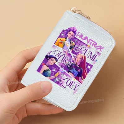 Perfect KPop Demon Hunters Dames Korte Portemonnees PU Leer Creditcardhouder Meerdere Sleuven Kleine Portemonnees met Rits Dames Clutch Portemonnee purple