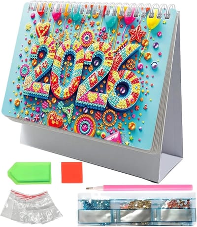 Bureaukalender 2026 - Maandkalender Bureau - Tijd Beheren - Met Strass Details - 19.5x17 cm - Meerdere Kleuren