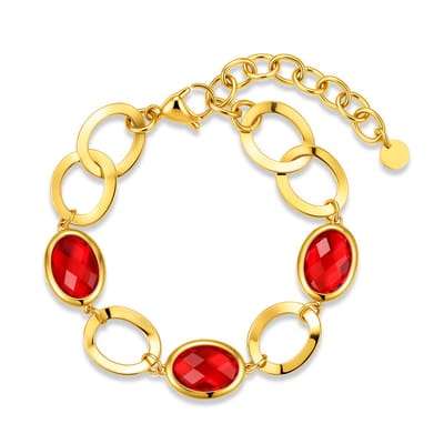 CO88 Collection 8CB-91407 – Armband Dames – Goudkleurig – Rode Glasstenen – Schakelarmband