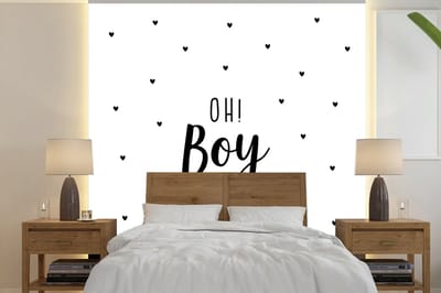 Behang kinderen - Wanddecoratie kinderkamer - Quotes - Oh! Boy - Spreuken - Hartjes - Kinderen - 240x240 cm - Wanddecoratie Jongenskamer