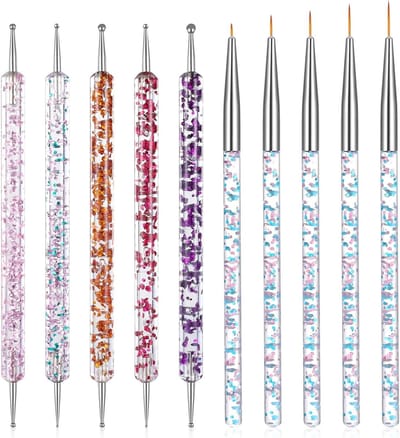 10 Stuks Nageldesign Penselen Set met Dubbelzijdige Punten en Liner Kwasten voor Nail Art, Professionele en Beginners Gebruik