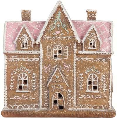 Clayre & Eef Gingerbread house met LED 21x8x20 cm Bruin Kunststof
