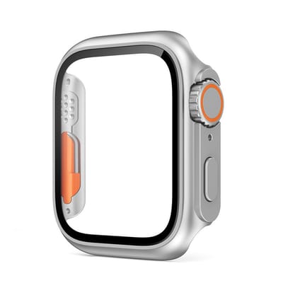 Stravo Ultra-look Case met Screenprotector – Geschikt voor Apple Watch 45mm – TPU Bumper Hoesje – Compatibel met Series 7 / 8 / 9 – Zilver