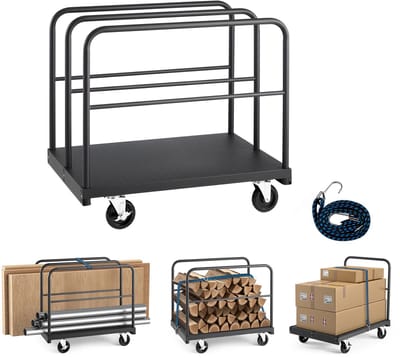 Gipskarrenwagen, Capaciteit 816 kg, Stalen Panelen Vrachtwagen met Zwenkwielen, Platform van 91,4 X 61 cm met Zijleuningen voor Industrieel en Opslaggebruik, Zwart