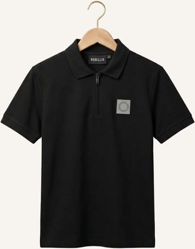 Rellix Polo Zip Rellix Polo's & T-shirts Jongens - Polo shirt - Zwart - Maat 152