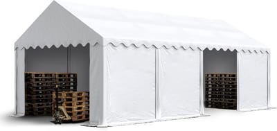 Opslagtent 4x8 m stabiele industrietent met PVC-Zeil 750 N wit beschutting met grondframe