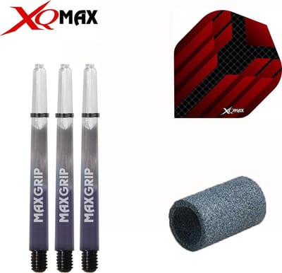 XQ MAX rode accessoiresset PVC flights, 48mm Shafts en slijpsteentje - rood/zwart