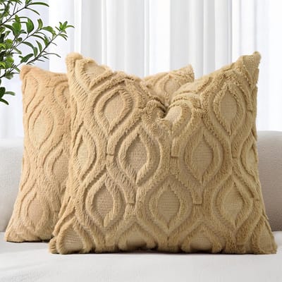 Famanu - Set van 2 kussenslopen uit kunstbont, 50 x 50 cm, decoratieve, zachte pluche pluizige fluwelen kussenhoes 50 x 50 cm, vierkant, boho, neutrale kussensloop voor bank, taupe