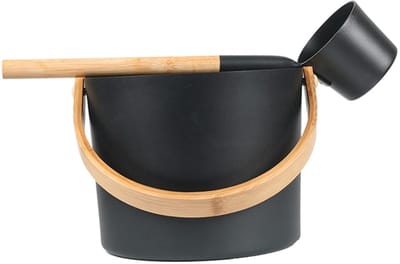 SPHProducts - Saunakemmer - Sauna-accessoires - Luxe aluminium emmer met lepel - Zwart - Ideaal voor sauna en wellness - 7 liter - Perfecte saunakoffe