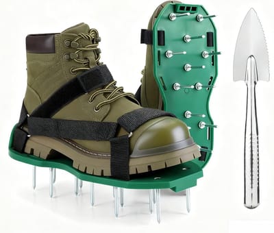 Tuinschoenen - Gazonpennen - Automatische terugvering - Gazonbeluchter - Tuinschoenen met spikes - Telescopische veer - Dubbele slagschoen met verstelbare band - Tuingereedschap - Voor gazononderhoud - Groen