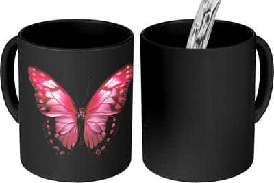 Magische Mok - Foto op Warmte Mokken - Koffiemok - Vlinder - Fuchsia - Grafisch - Magic Mok - Beker - 350 ML - Theemok