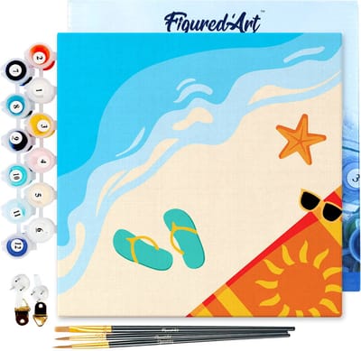 Figured'Art Mini Schilderen op Nummer Volwassenen 20x20cm met lijst Naar het strand - Klein Formaat Creatieve Hobby Kit DIY Art Nummer Compleet
