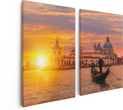 Artaza Canvas Schilderij Tweeluik Gondel in Venetië voor het Basiliek - 80x60 - Foto Op Canvas - Canvas Print
