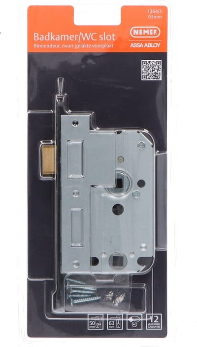 Nemef badkamer en wcslot 1264/3 dm=50mm ls/rs afgerond zwart met sluitplaat blister ( a 1 st )
